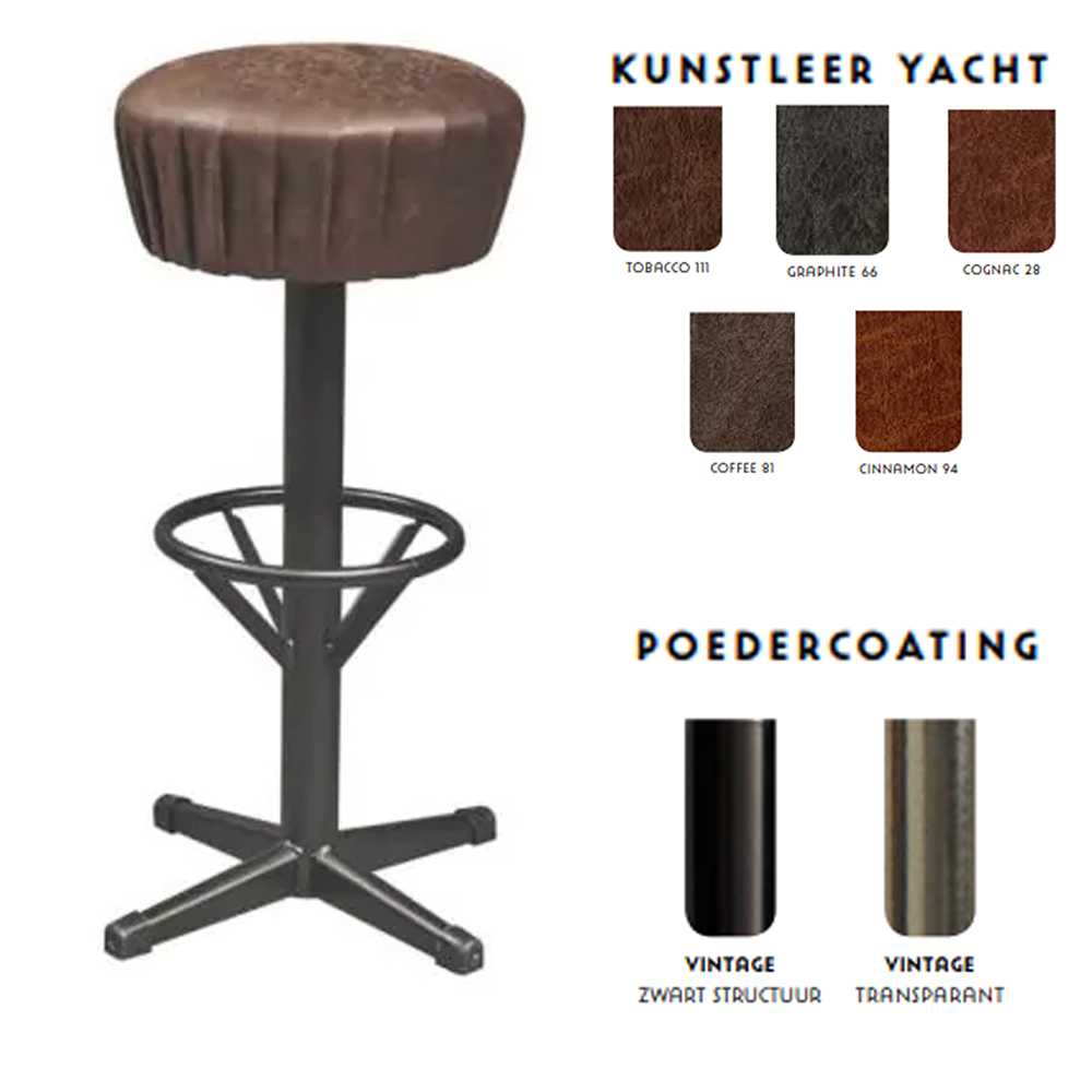Cocktail barkruk deluxe met kunstlederen zitting en voetenring