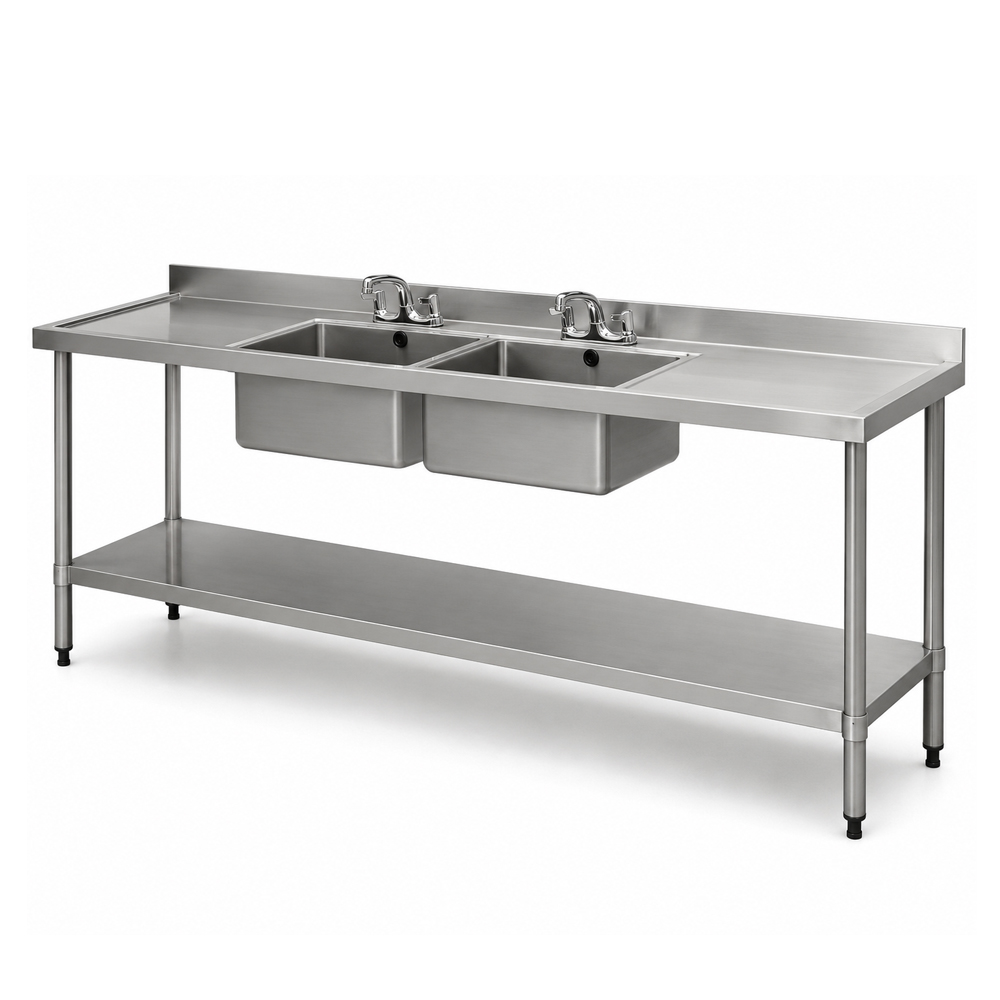 Demontabele RVS / Inox spoeltafel met bodemschap – 600 mm diep