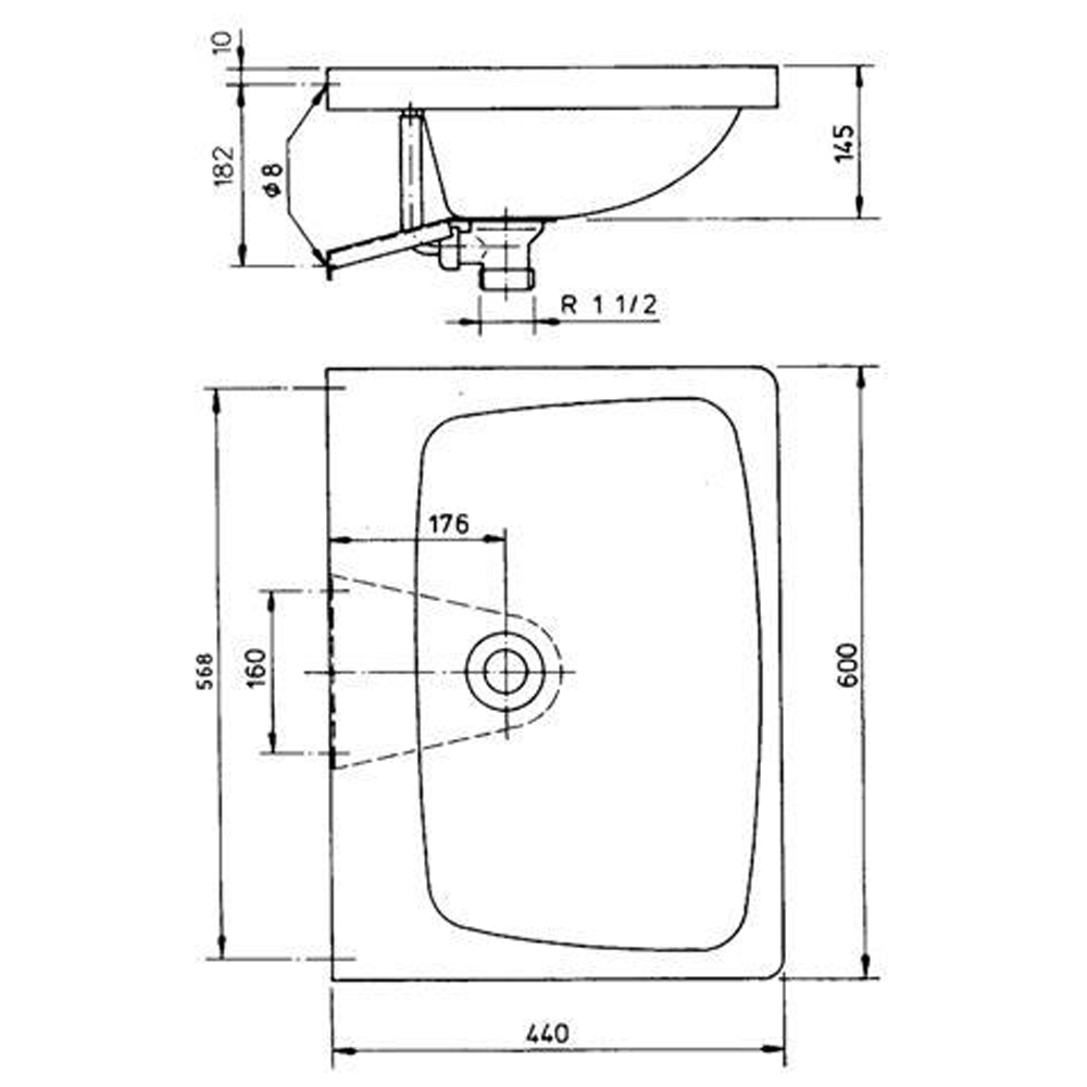 Wand Wastafel 600x440x145 mm Zonder Kraangat – RVS (Inox) - Afbeelding 2
