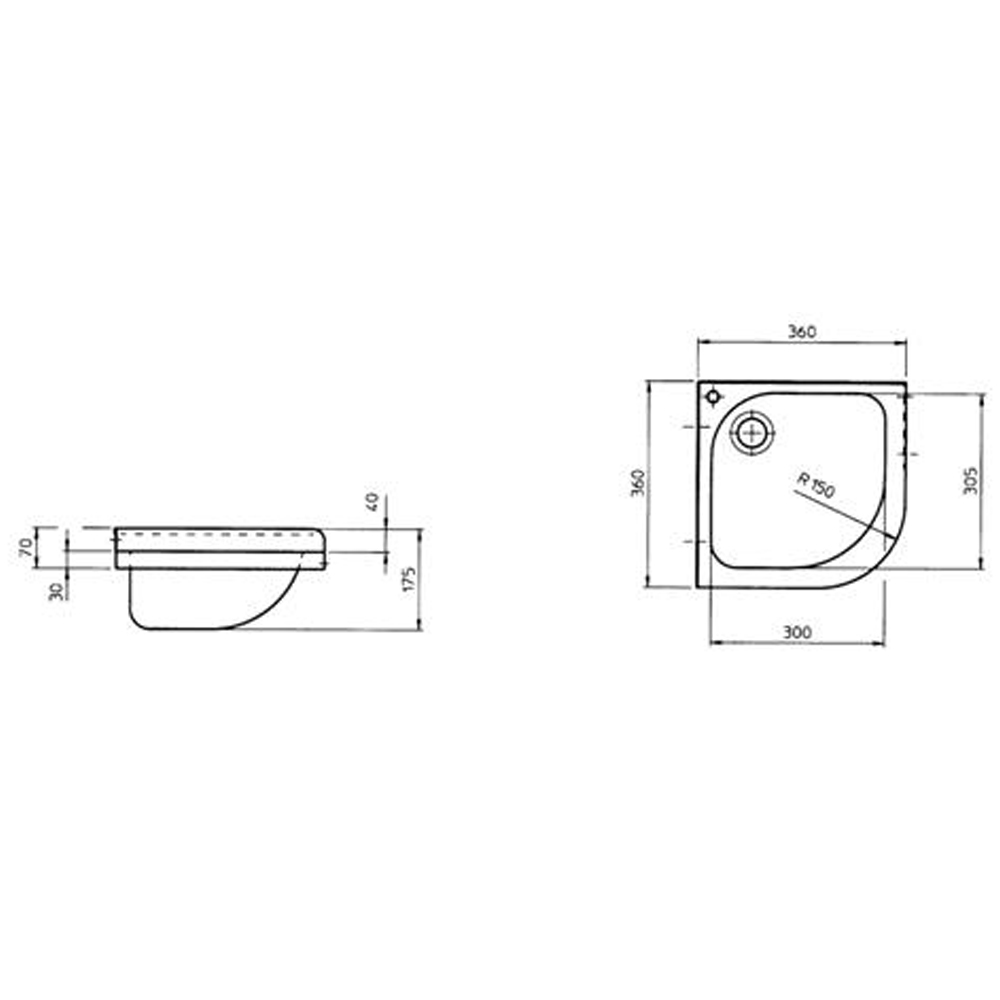 Hoekwastafel 360x360x170 mm zonder Kraangat – RVS (Inox) - Afbeelding 2