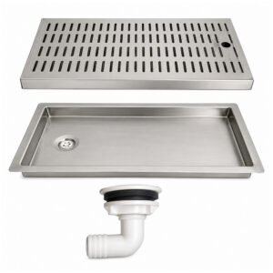 RVS / Inox inbouw lekbak met afvoer