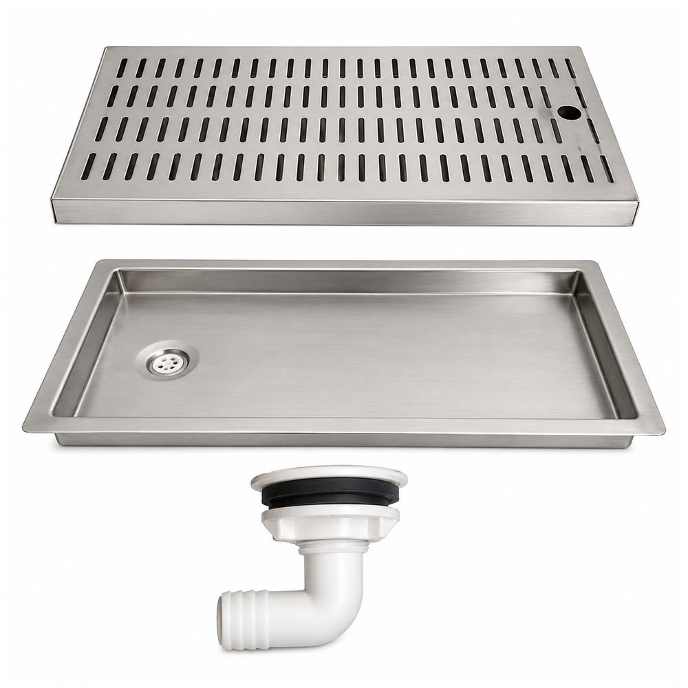 RVS / Inox inbouw lekbak met afvoer