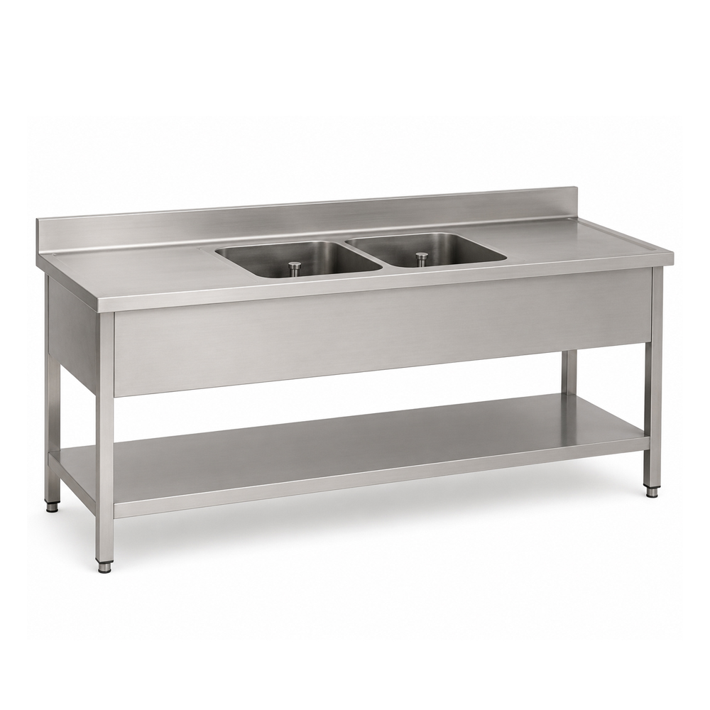 RVS / Inox spoeltafel met bodemschap – 700 mm diep - Afbeelding 6