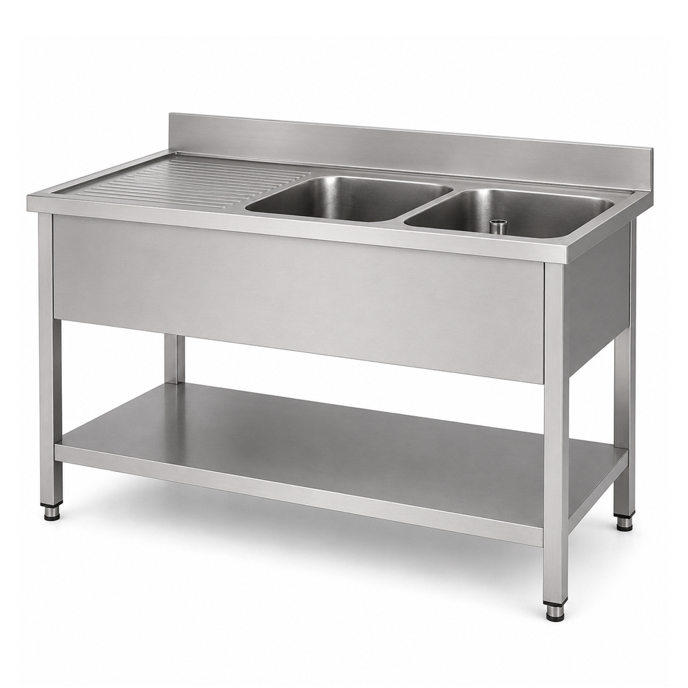 RVS / Inox spoeltafel met bodemschap – 700 mm diep - Afbeelding 5