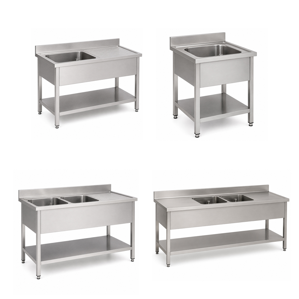 RVS / Inox spoeltafel met bodemschap – 700 mm diep