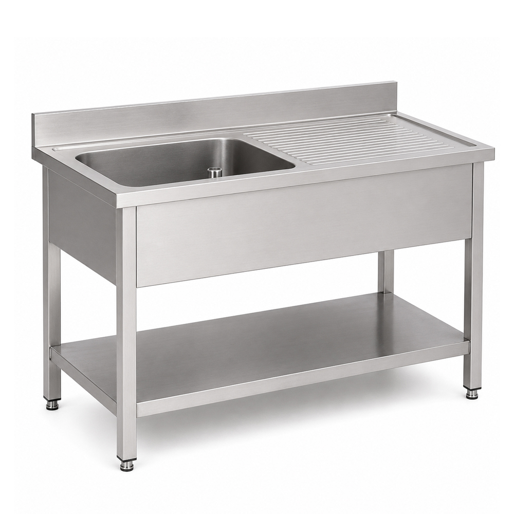 RVS / Inox spoeltafel met bodemschap – 700 mm diep - Afbeelding 4