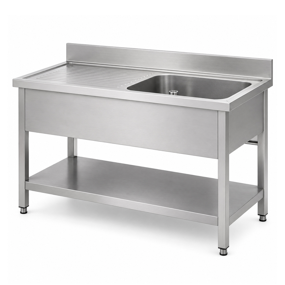 RVS / Inox spoeltafel met bodemschap – 700 mm diep - Afbeelding 2