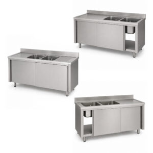 RVS - Inox spoeltafel met schuifdeuren