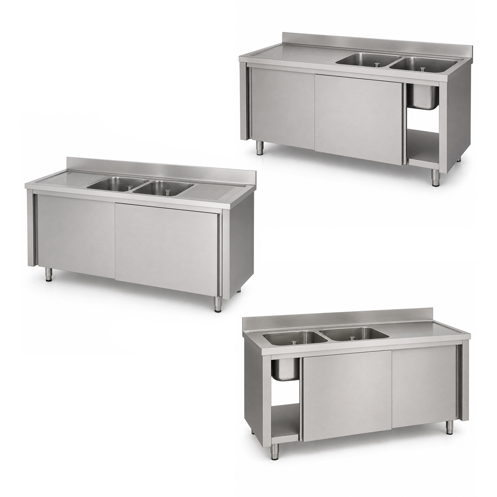 RVS - Inox spoeltafel met schuifdeuren