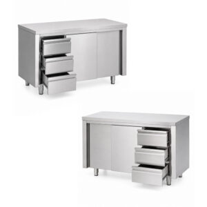 RVS - Inox werkbank met schuifdeur en lades - 700 mm diep