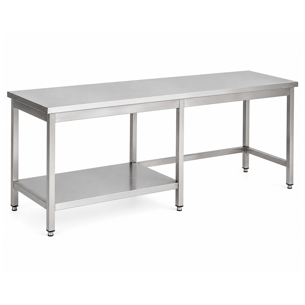 RVS / Inox werktafel met half bodemschap links – 600 mm diep