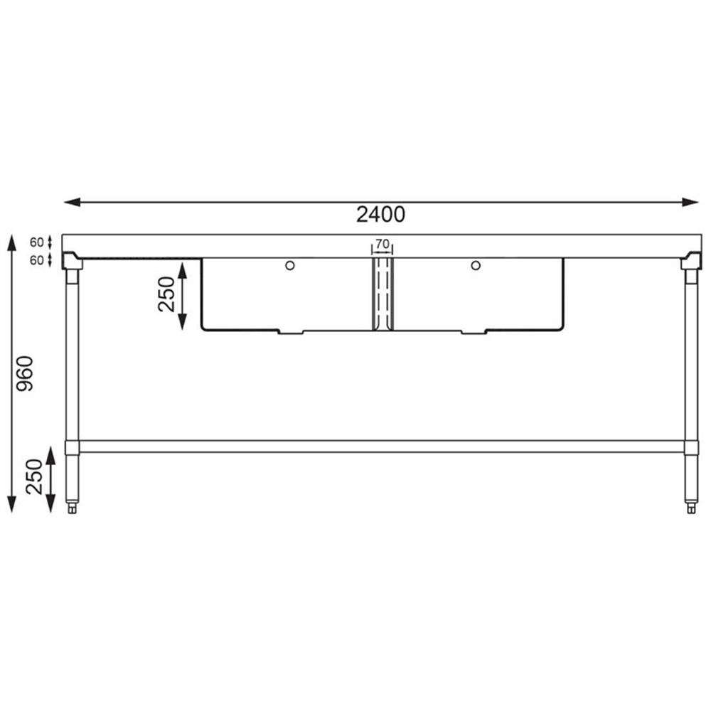 Demontabele RVS / Inox spoeltafel met bodemschap – 600 mm diep - Afbeelding 3