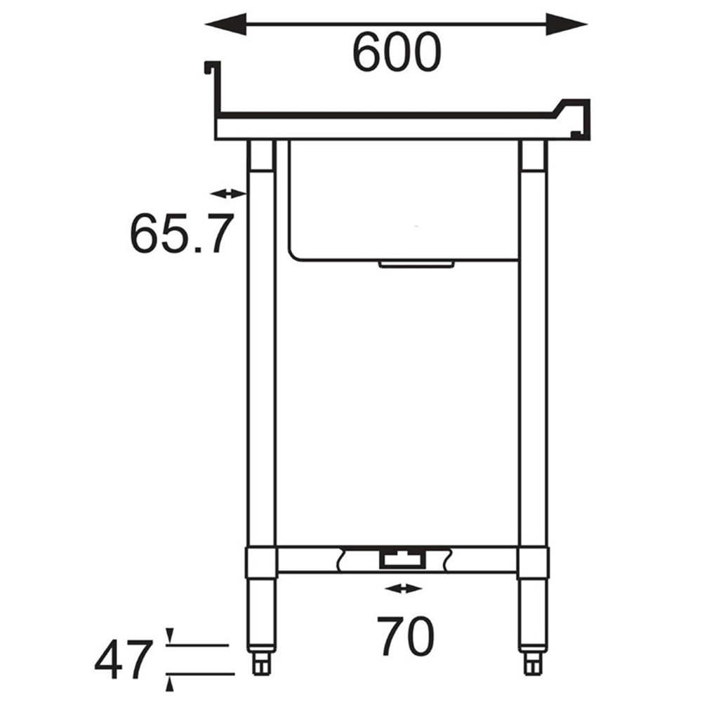 Demontabele RVS / Inox spoeltafel met bodemschap – 600 mm diep - Afbeelding 4