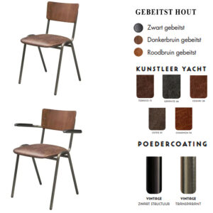 Stoel vintage rug van hout en zitting volledig gestoffeerd
