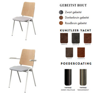 Stoel vintage rug van hout en zitting volledig gestoffeerd – Hoge rugleuning