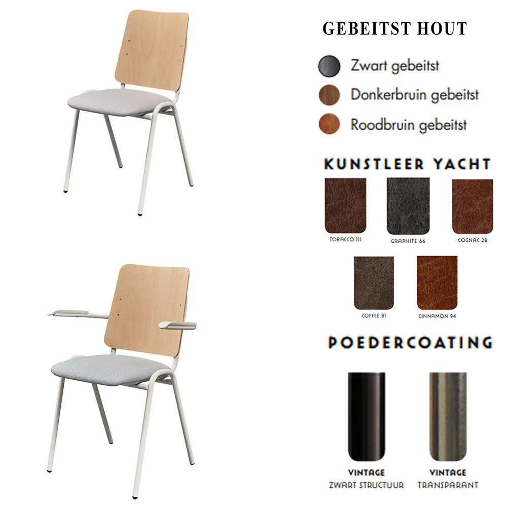 Stoel vintage rug van hout en zitting volledig gestoffeerd – Hoge rugleuning