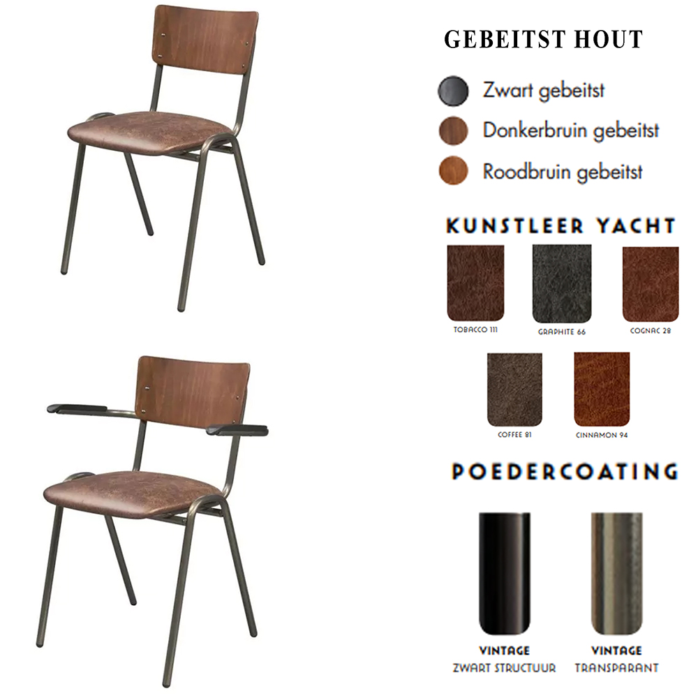 Stoel vintage rug van hout en zitting volledig gestoffeerd
