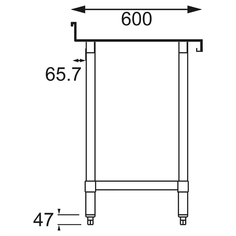 Demontabele RVS / Inox werktafel met achteropstand – 600 mm diep - Afbeelding 2