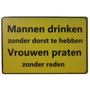 Mannen drinken vrouwen praten reclamebord
