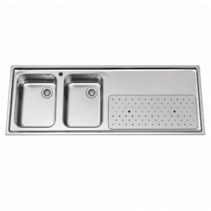 RVS / Inox spoeltapblad met dubbele spoelbak links (2000 mm)