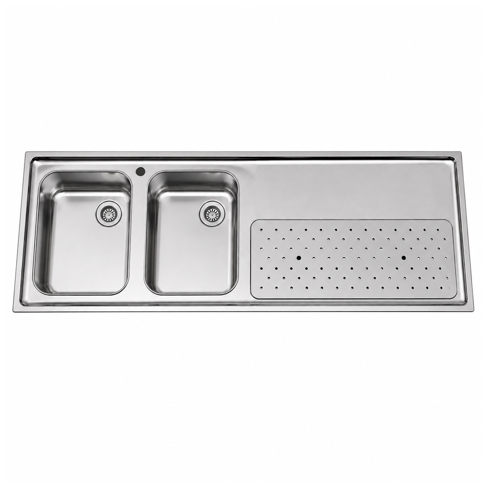 RVS / Inox spoeltapblad met dubbele spoelbak links (2000 mm)