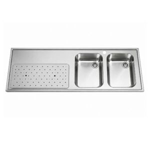 RVS / Inox spoeltapblad met dubbele spoelbak rechts (2000 mm)