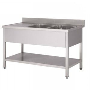 Magazijnopruiming: RVS Spoeltafel met bodemschap 1600x 600 - 2 bakken