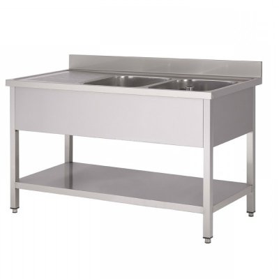 Magazijnopruiming: RVS Spoeltafel met bodemschap 1600x 600 - 2 bakken