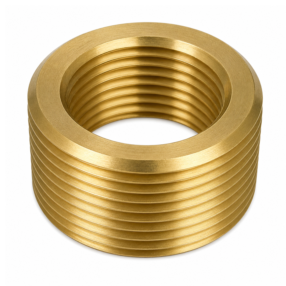 Verloop 1 1/2" buitendraad naar 1" binnendraad messing